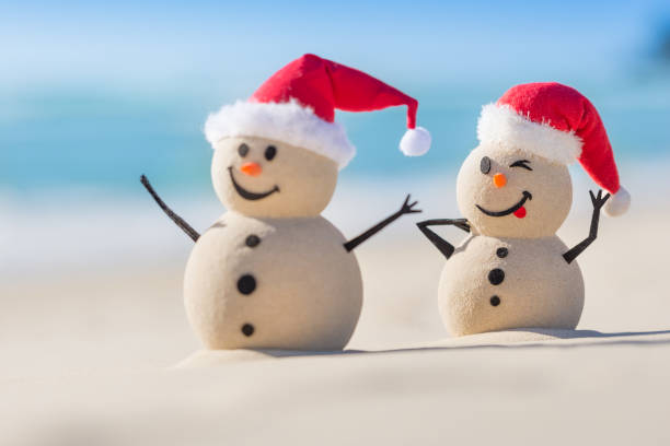 istock Sandy Christmas Snowmen are celebrating Christmas 1265161931