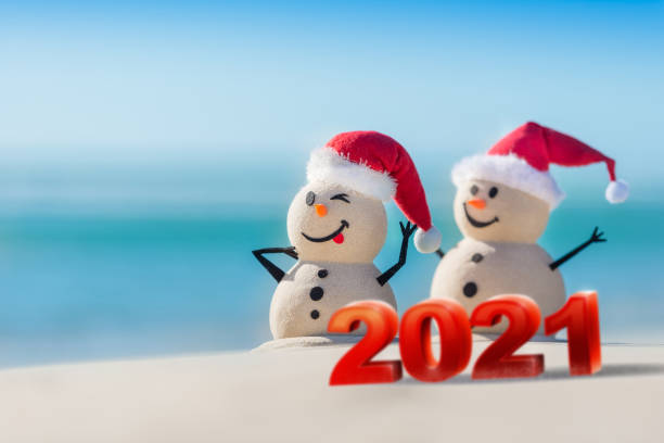 istock Sandy Christmas Snowmen are celebrating Christmas 1265162055