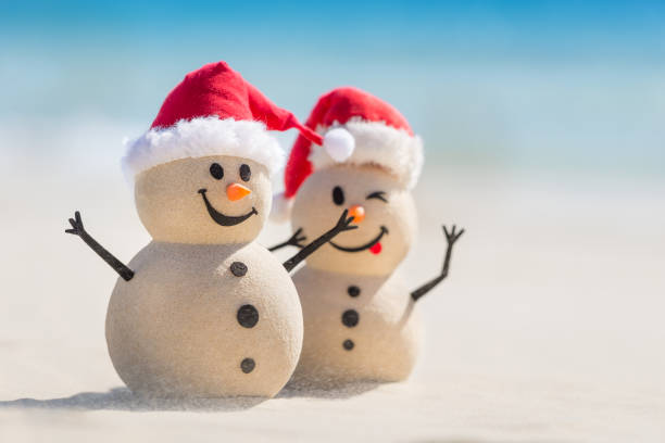 istock Sandy Christmas Snowmen are celebrating Christmas 1265162078