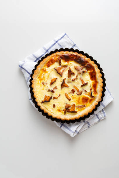 istock Overhead view open tart with wild chanterelles 1265164182