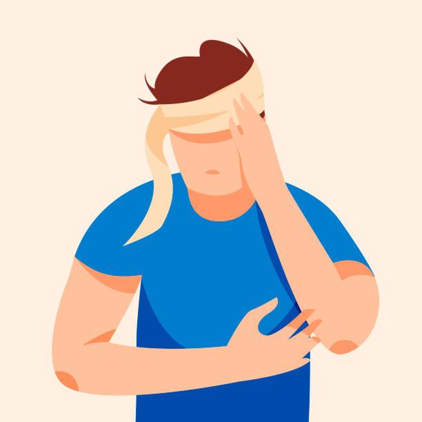 Bandaged Man Holding His Sore Head Vector Illustration Stock Illustration -  Download Image Now - iStock