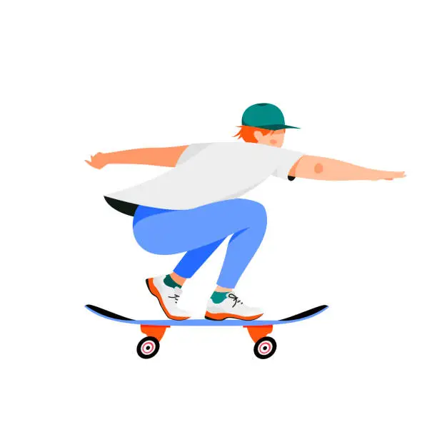 Vector illustration of Isolated on white man on a skateboard vector illustration.