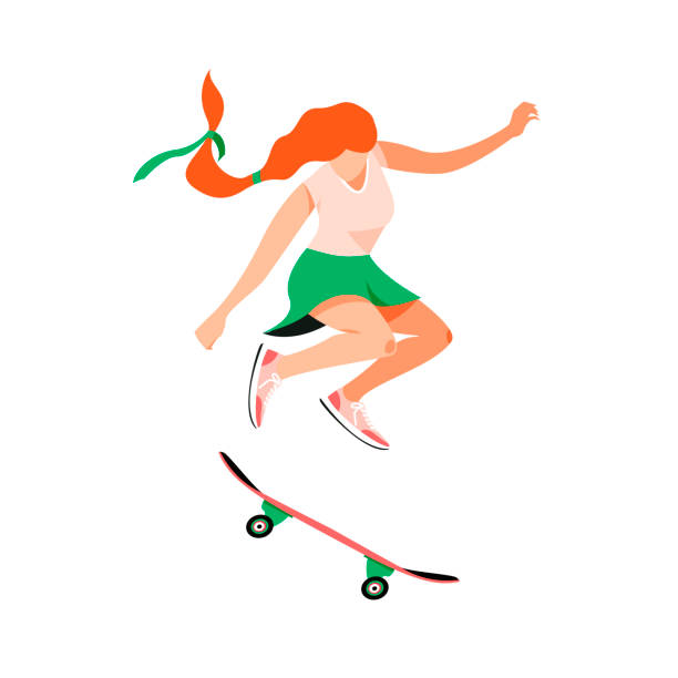 istock Isolated on white woman jumping with a skateboard vector illustration. 1265165191
