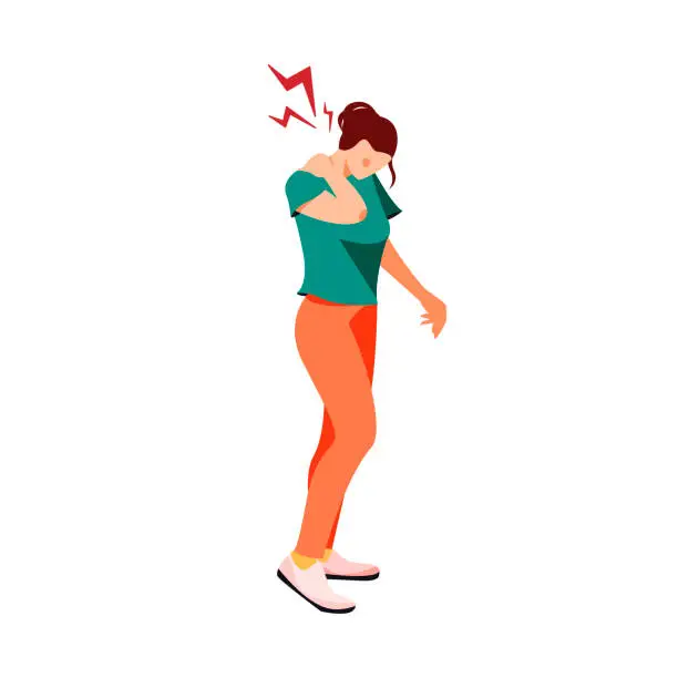 Vector illustration of Woman suffering from cervical pain.