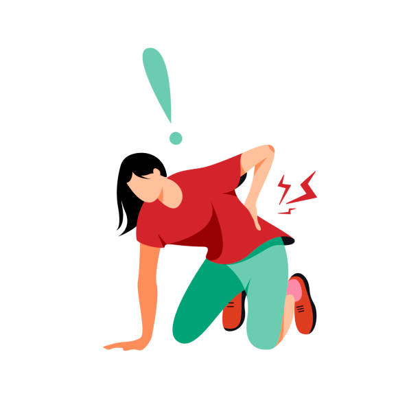 illustrazioni stock, clip art, cartoni animati e icone di tendenza di donna che soffre di dolore nella regione lombare. - backache pain physical injury sport