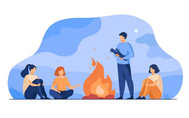 Vector illustration of Campfire, camping, story telling concept