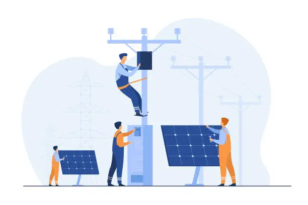 Vector illustration of Solar power plant maintenance