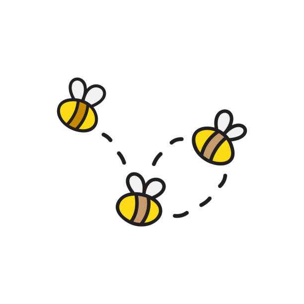 Bees Bees vector illustration. Hand drawn cute honey bees flying. Outlined isolated insect cartoon graphic. background of the bee free stock illustrations