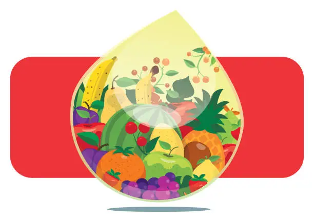 Vector illustration of drop of fruits