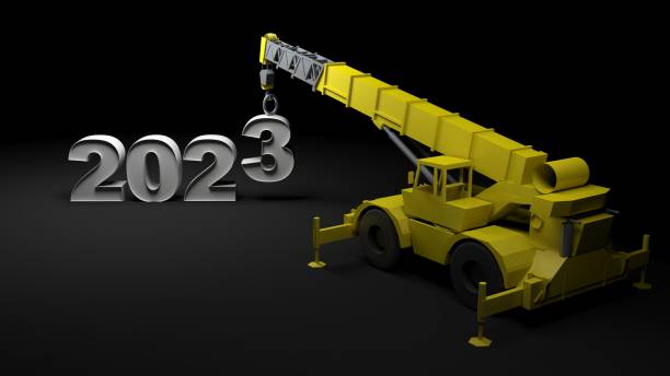 2023 being built with a crane - 3D rendering illustration stock photo
