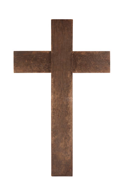 istock Old wooden cross isolated on white background with clipping path 1265174392