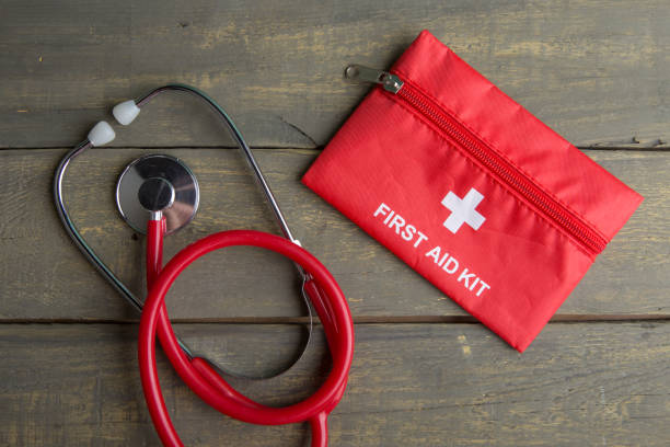 istock First aid medical kit on wood background,copy space,top view 1265176317