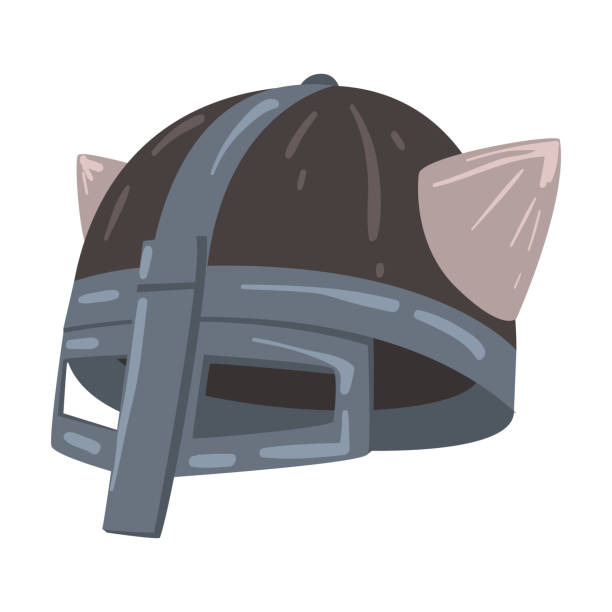 istock Horned Viking Helmet, Scandinavian, Celtic Solder Part of Clothes Vector Illustration 1265179000