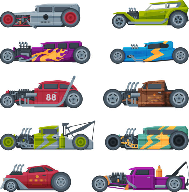 Retro Style Race Cars Collection Old Sports Vehicles Vector Illustration On  White Background Stock Illustration - Download Image Now - iStock
