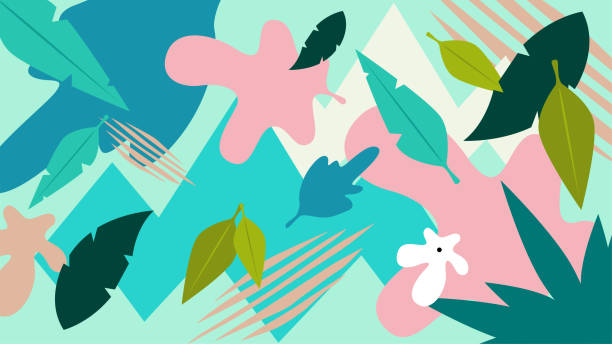 열대 잎과 식물 패턴 - backgrounds color image directly above full frame stock illustrations