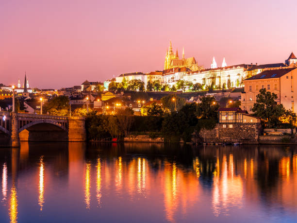 istock Prague Castle and Vltava River by night, Prague 1265182036