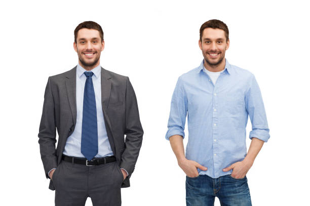 same man in different style clothes business and casual clothing concept - same man in different style clothes business suit stock pictures, royalty-free photos & images