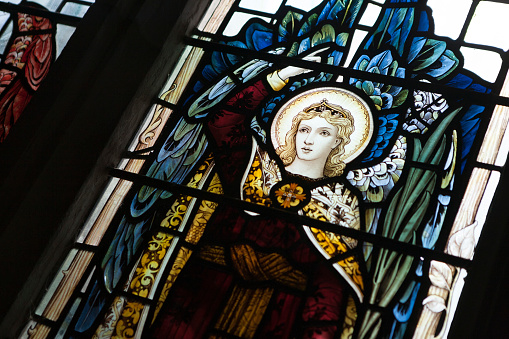 Detail of a stained glass window in an English church