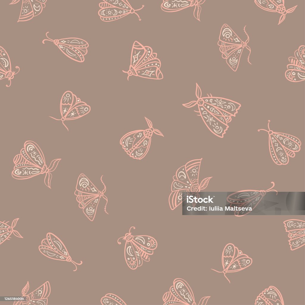 Witchy Insect Pattern Seamless Pattern With Mystic Moths Or Butterfly Vector Magic Texture ...