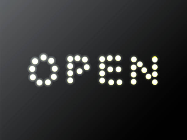 istock Open inscription with light bulbs on a black background. Vector stock illustration for card 1265185393
