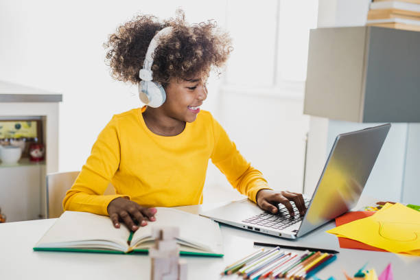 istock Young girl at home studying with laptop 1265185430