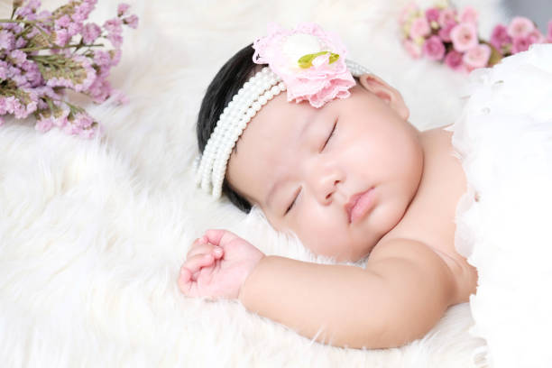istock Closeup of infant baby sleeping on white background. 1265186538