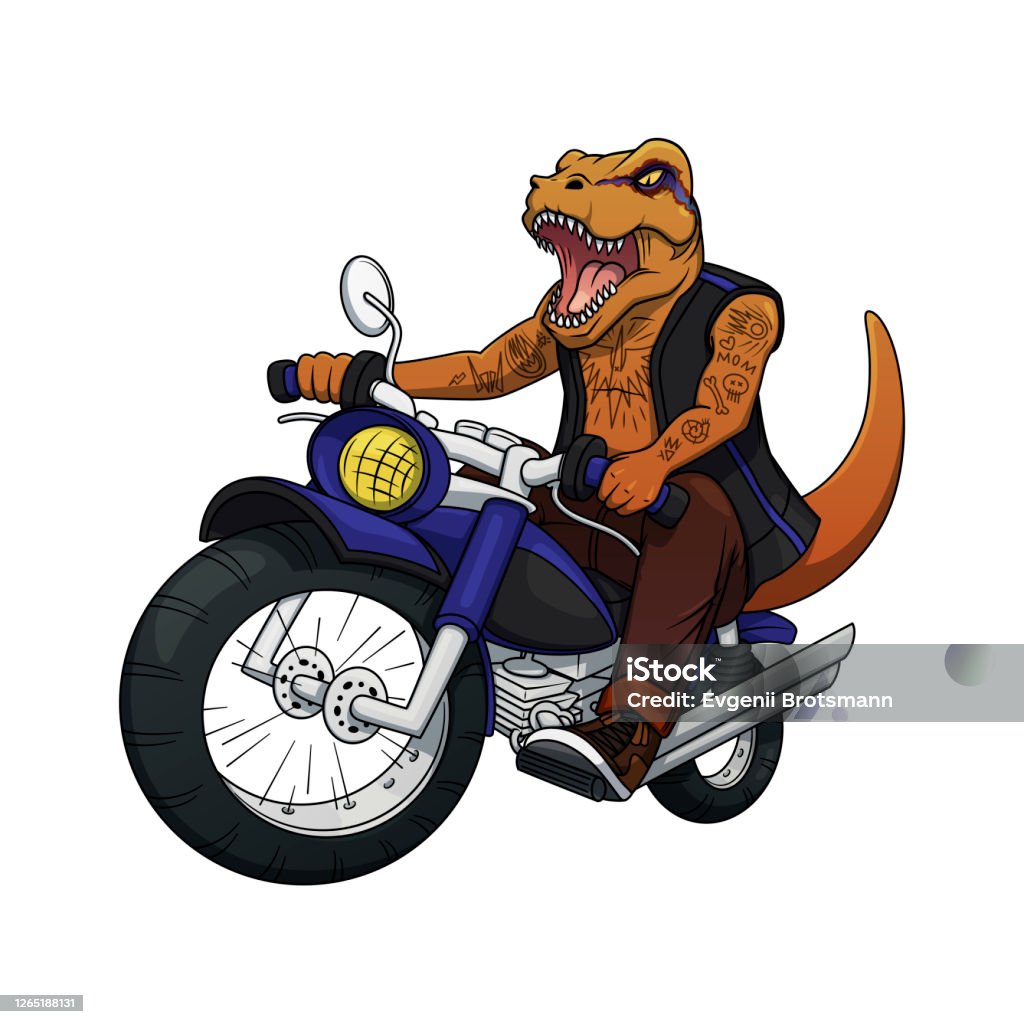 자전거 에 가죽 재킷과 자전거 랩터 머리 천과 모터 자전거 클럽 및 팀에 인쇄를위한 그림 공룡 마스코트 오토바이 라이더 격리 유머에  대한 스톡 벡터 아트 및 기타 이미지 - Istock