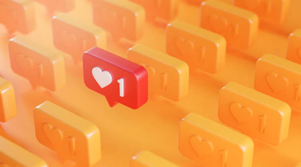istock Stand out Love Notification Icon Concept in The Row 3D Rendering Orange Background 1265188229