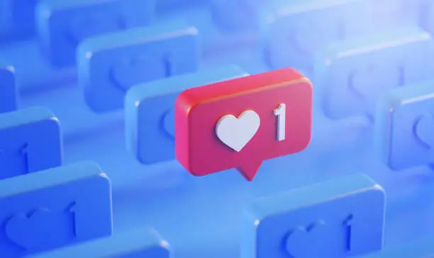 Photo of Stand out Love Notification Icon Concept in The Row 3D Rendering Blue Background