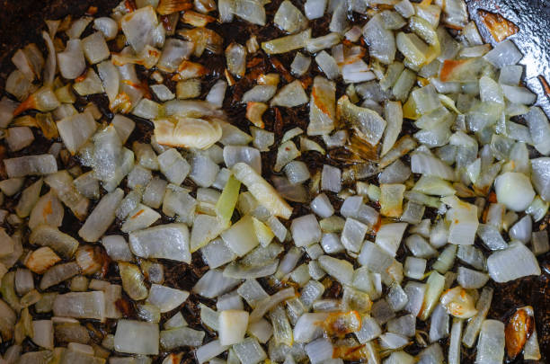 istock Sauteed onions in pan Close-up. 1265189251