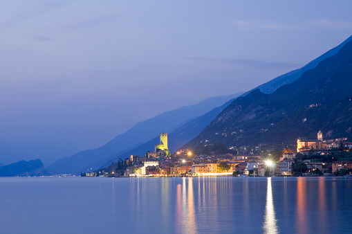 View of Malcesine in the evening, Lake Garda, Italy.