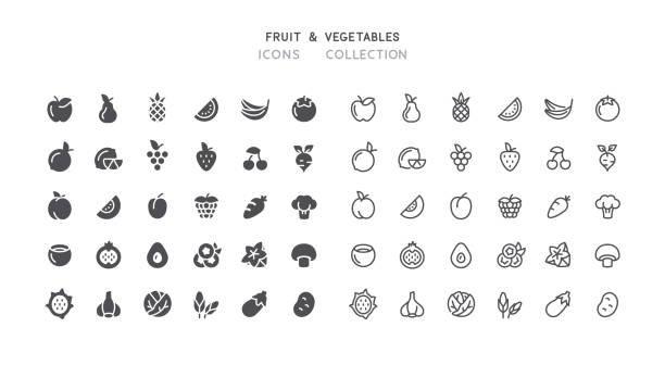 квартира - наброски фруктовые овощи иконки - fruit icons stock illustrations