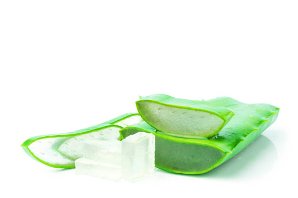 istock Aloe vera leaf cut sliced isolated on white background 1265193461