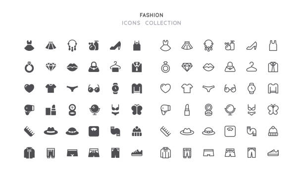 Flat & Outline Clothing Accessories Fashion Icons Set of clothing accessories fashion vector icons. Flat design & outline editable stroke. Perfect pixel line. mens fashion stock illustrations