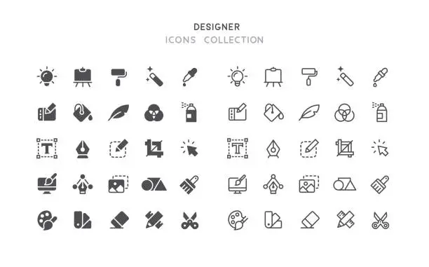 Vector illustration of Flat & Outline Graphic Designer Icons