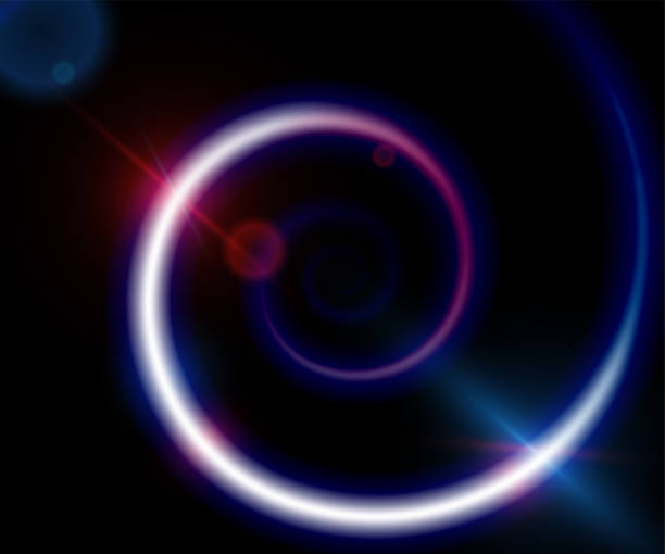 spiralvektor hintergrund mit hellen farbenergielinie auf dunkelschwarzem hintergrund. kreis-klangwellen-konzept - ambient sound flash stock-grafiken, -clipart, -cartoons und -symbole