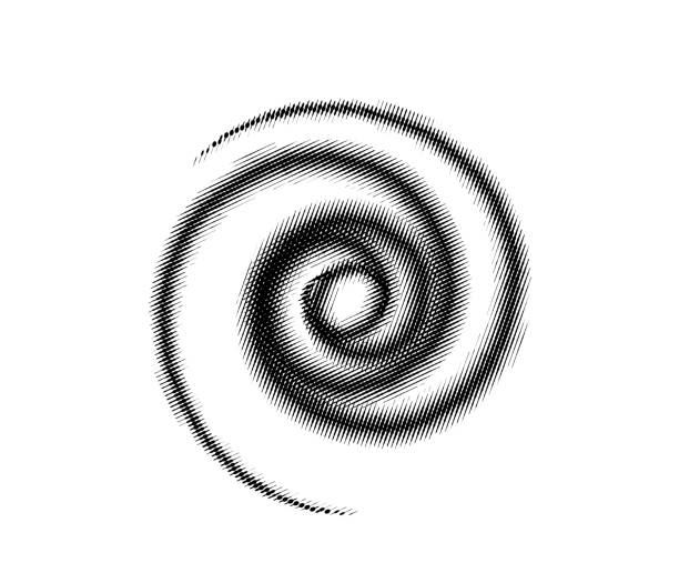 spiralpunkt-muster-vektor-hintergrund. schwarze runde technologie digitales design isoliert auf weißer kulisse. kreis-klangwellen-konzept - sound wave spotted radio wave backgrounds stock-grafiken, -clipart, -cartoons und -symbole