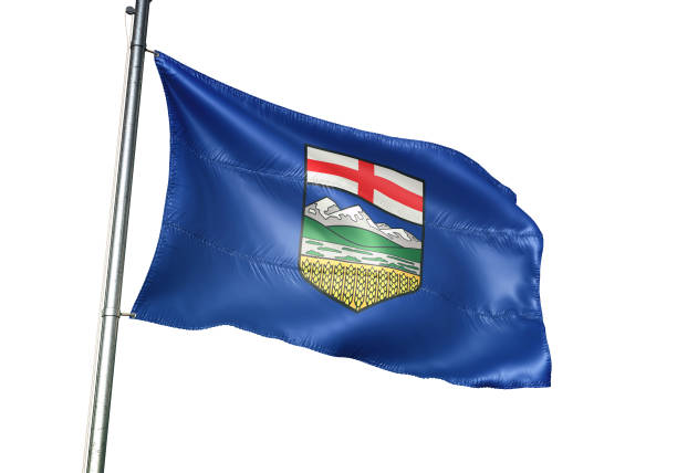 istock Alberta of Canada flag waving white background 1265198364