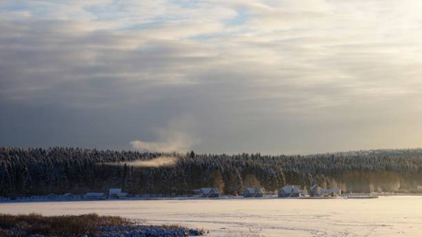 istock Panorama of winter field and forest 1265200369