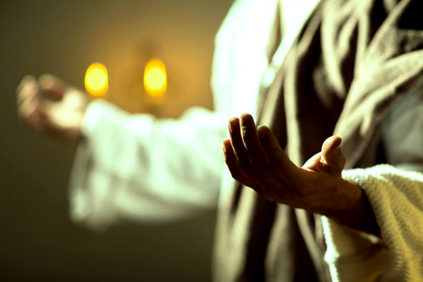 scene, of jesus christ praying during the last supper with his apostles - consecrated imagens e fotografias de stock