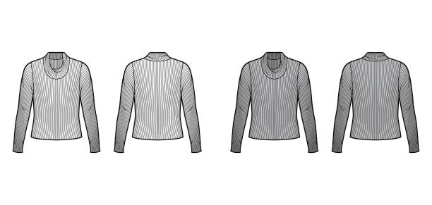 istock Ribbed cowl turtleneck knit sweater technical fashion illustration with long sleeves, oversized body 1265203501