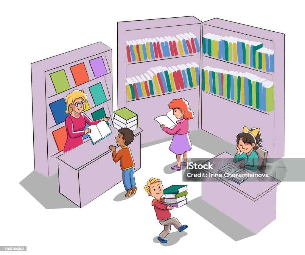어린이 도서관 장면 아이에게 책을 보여주는 사서 가정의 방에 대한 스톡 벡터 아트 및 기타 이미지 - 가정의 방, 고등학교 이하, 공부  - Istock
