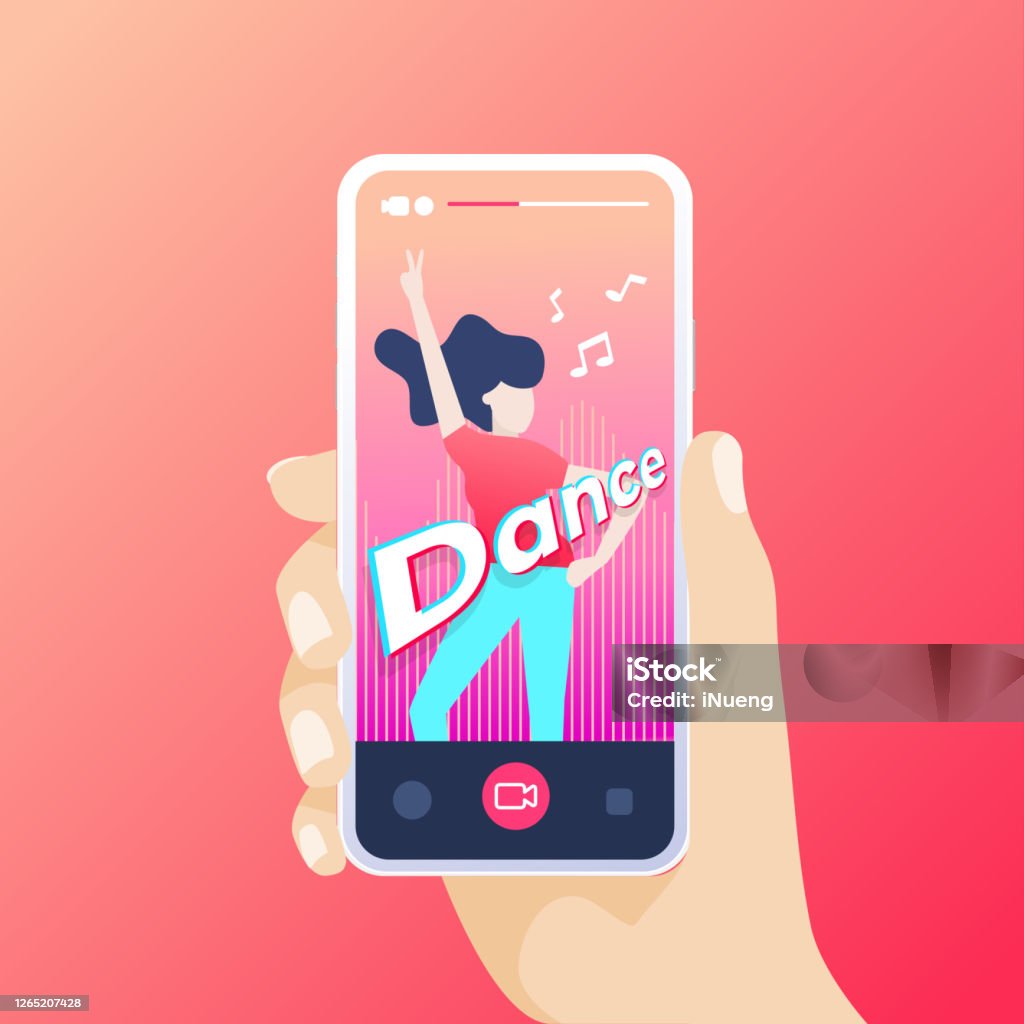 アプリケーションでダンスビデオを記録するスマートフォンを手持ち。 - バイラルビデオのロイヤリティフリーベクトルアート
