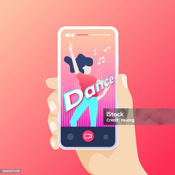 アプリケーションでダンスビデオを記録するスマートフォンを手持ち - バイラルビデオのベクターアート素材や画像を多数ご用意 - バイラルビデオ, ダンス, ベクター画像