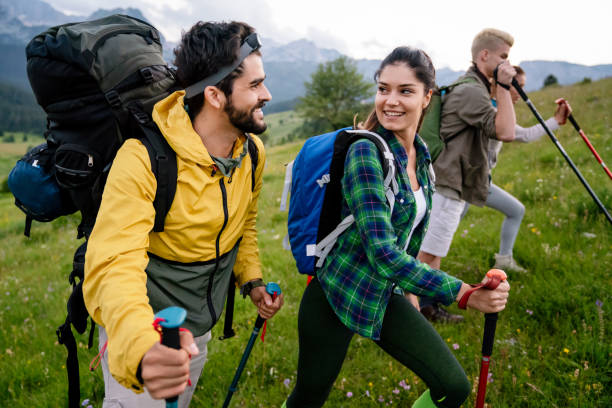 istock Hiking camping backpacker journey travel trekking concept 1265207660