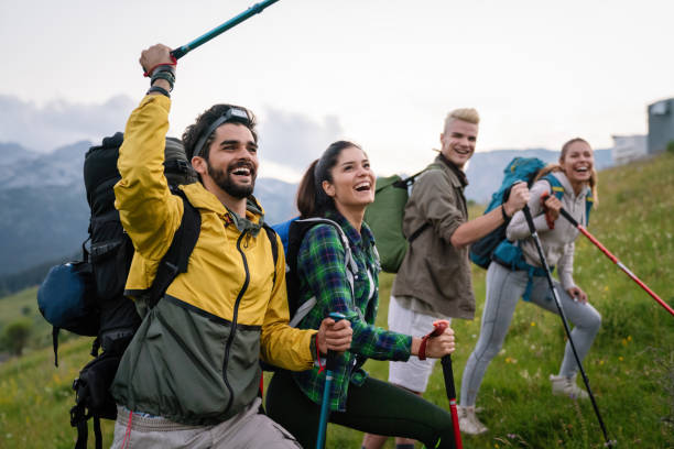 istock Hiking camping backpacker journey travel trekking concept 1265207679