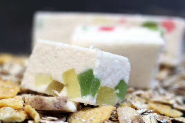 istock White marshmallow with marmalade crumbs, dessert 1265209104