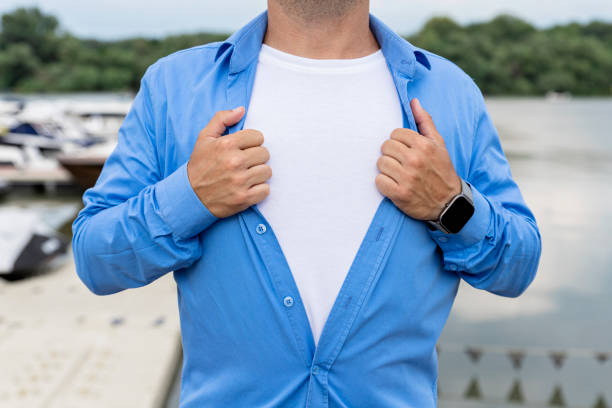 istock Man opening his shirt. Copy space, add text or logo 1265215177