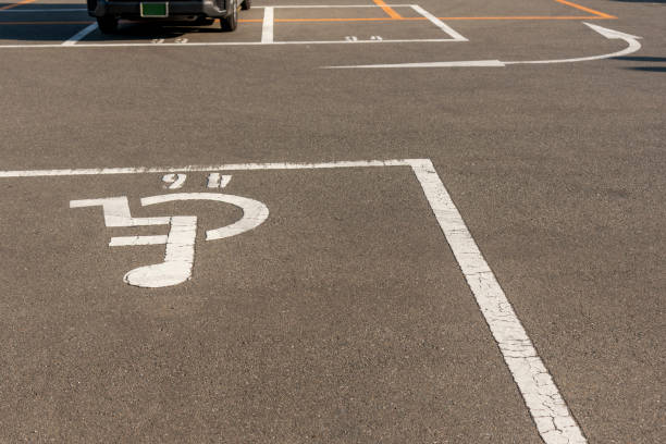 istock Handicapped symbol / icon on empty space Disabled Parking  reserved for disabled people 1265216771