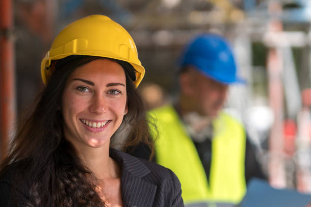 istock Woman construction engineer, close-up portrait 1265216782